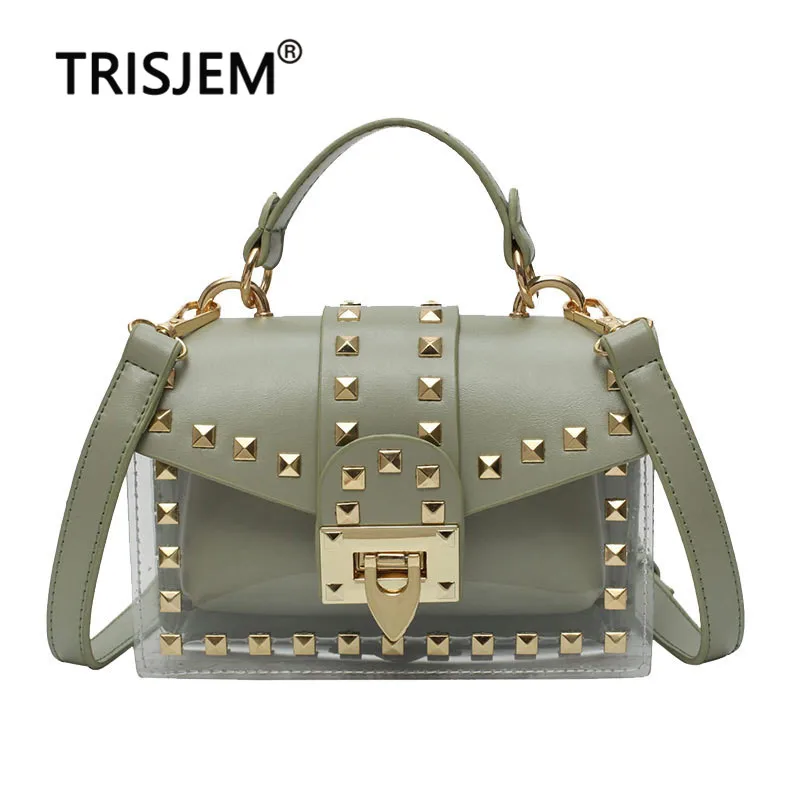 

Female Composite Messenger Bag with 2 Different Packages Transparent Rivet PVC Ladies Shoulder Bag Crossbody Bags for Women