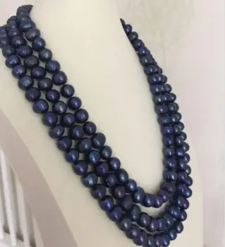 

three strands tahitian baroque 9-10mm black blue pearl necklace 18"19"20"