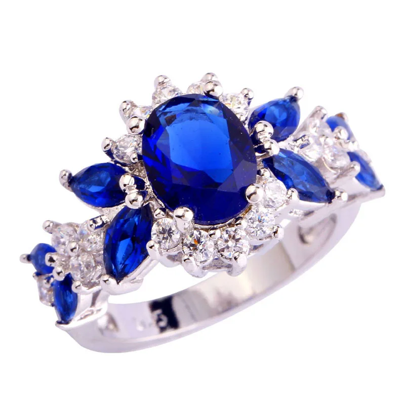 AAA CZ Jewelry Handmade Blue CZ Plated Silver Ring Size 6 7 8 910 Free