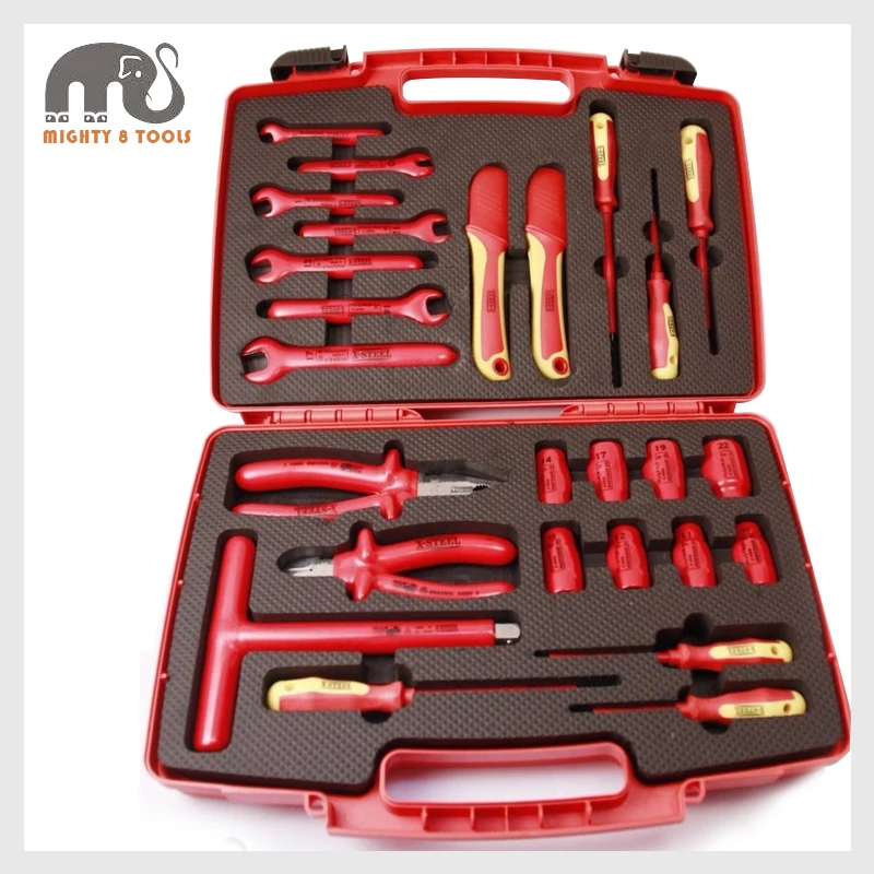 

26pc VDE Insulated Electrician Tool Set Pliers Spanner Socket Screwdriver Knife Hybrid Car Repair Tool Ratchet Wrench