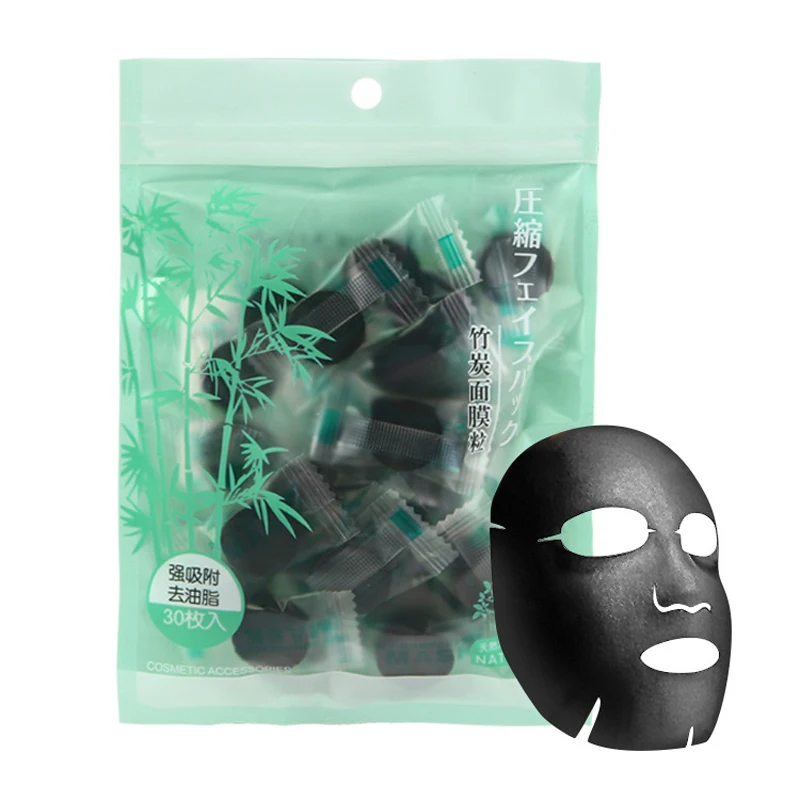 30 шт./упак. сжатого маска для лица бумажные лицевые маски черного уголя с натуральный уход за кожей отбеливающий увлажняющий черный лист маски