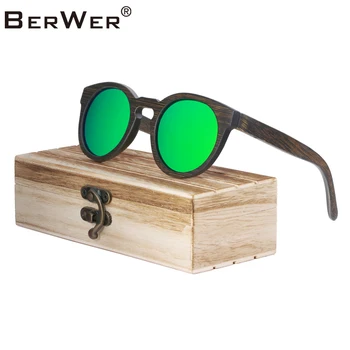 

BerWer Vintage Bamboo Wooden Sunglasses Handmade Polarized Mirror Fashion Eyewear glasses in Wood Box