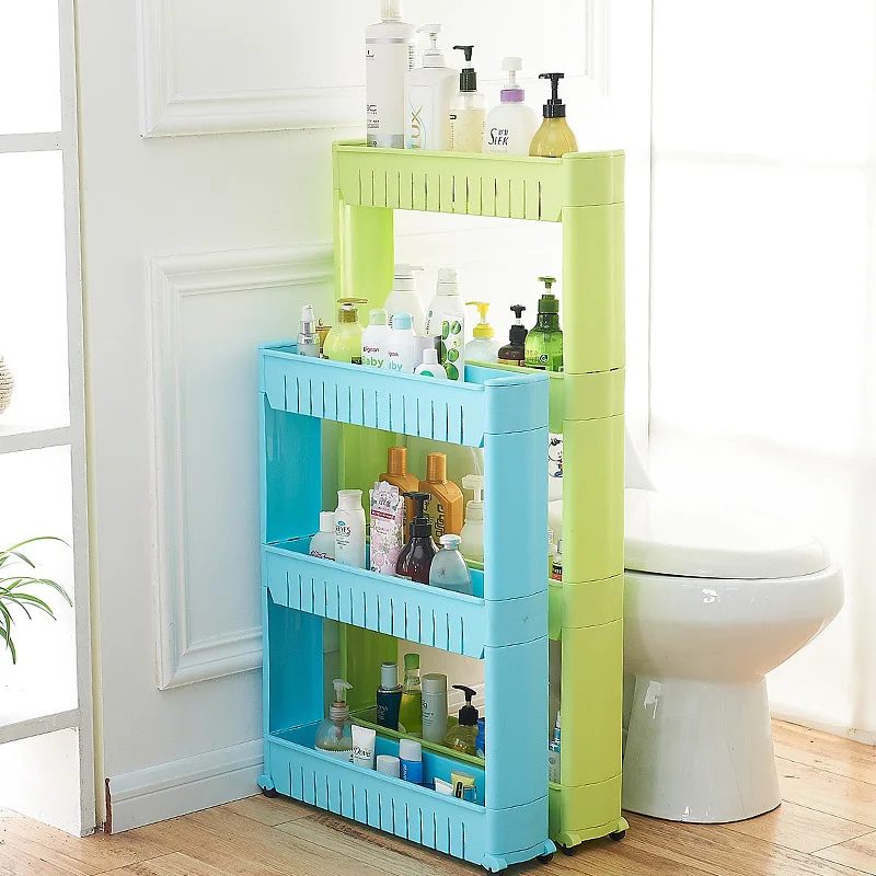 Movable Plastic Interspace Storage Rack Refrigerator Space Rack with Roller Shelves Kitchen Bathroom Strollers Interval 4-layer Movable Plastic Interspace Storage Rack Refrigerator Space Rack with Roller Shelves Kitchen Bathroom Strollers Interval 4-layer