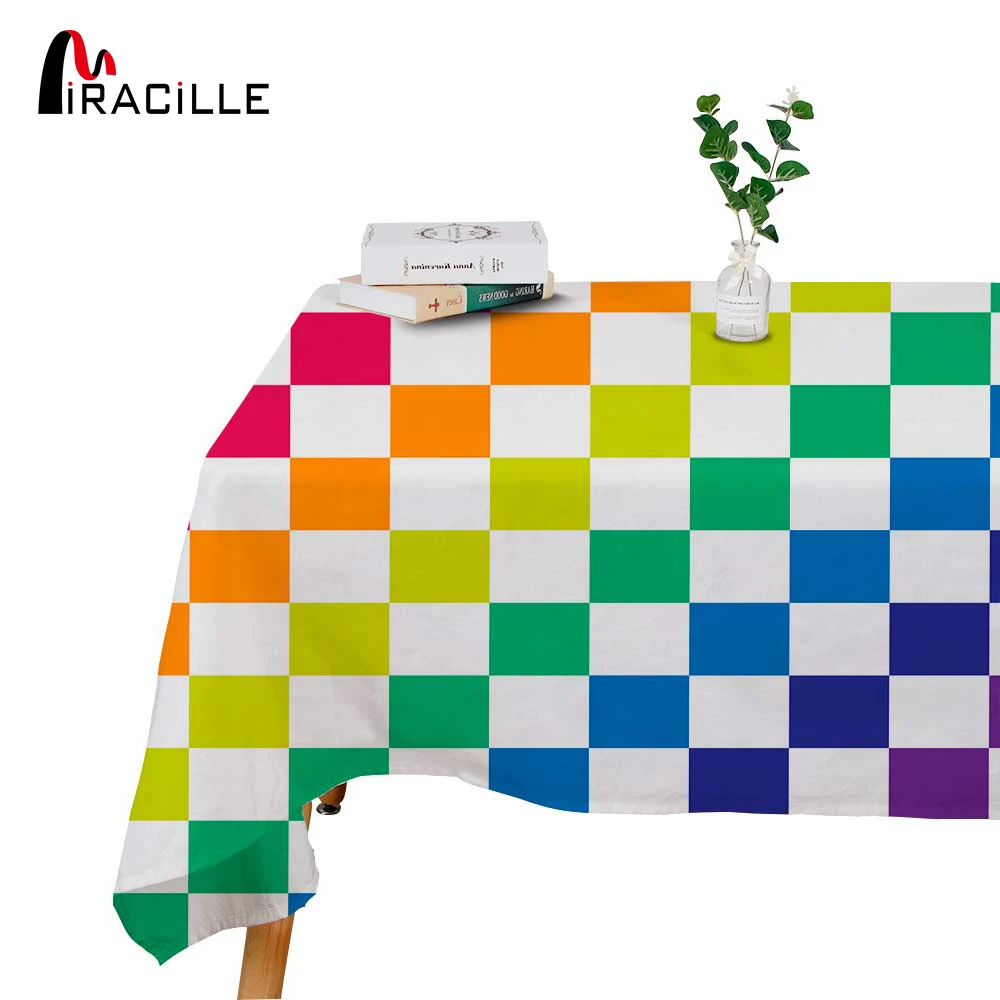 

Miracille Colorful Lattice Decorative Tablecloth Rainbow Color Dining Table Cover Table Cloth For Kitchen Home Decoration