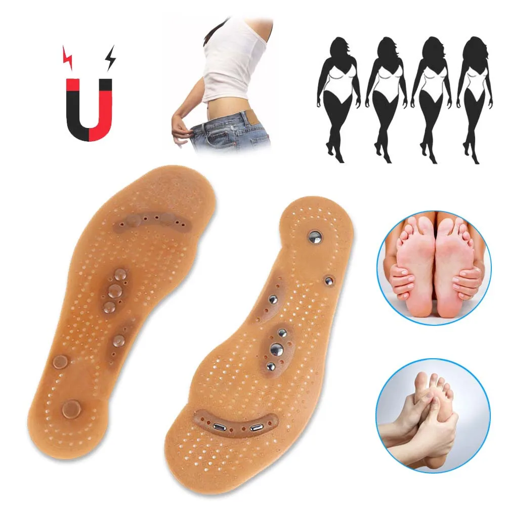 Силиконовые магнитные стельки терапия для похудения массажный Уход за ногами коврик для обуви коричневые стельки подошва для мужчин и женщин