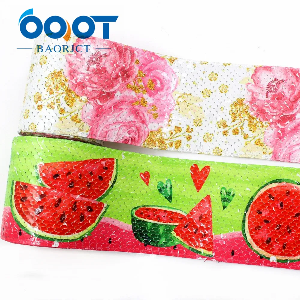 

OOOT BAORJCT I-19410-914,Printing Sequin Shiny Glitter Cartoon 3'' Ribbon DIY Hairbows Accessories Wedding Party Decoration 2y