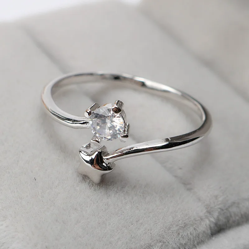 

Designer Cute Zircon Star Open Cuff Adjustable Finger Rings For Women Cubic Zirconia White Color Elegant Ladies Rings Free Size