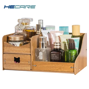 

HECARE Wooden Storage Box for Makeup Home Office Desktop DIY Organizer for Storage with Drawer 4 Colors Available Small Case NEW