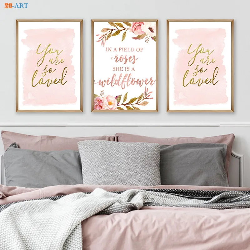 blush gold watercolor canvas painting light pink nursery