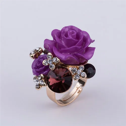 Мода бабочка Fower Свадебные& ювелирные обручальные кольца для женщин Смола женский любовь золото регулируемое кольцо Anel - Цвет основного камня: purple