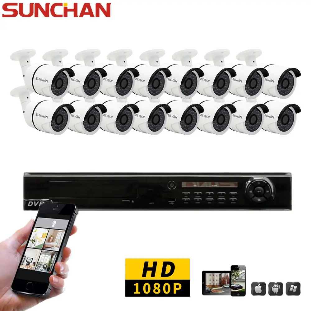 

SunChan 16CH CCTV System 1080P HDMI AHD 16CH DVR 2.0 MP IR Outdoor Security Camera 3000TVL Camera Surveillance System