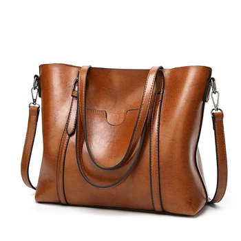 

Women Retro Simple Waxy Faux Leather Handbags Soft Shoulder Bag Tote Satchel