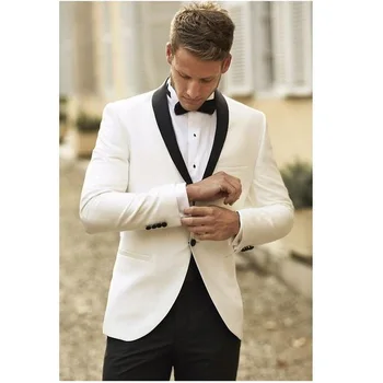 

Brand New Groomsmen Shawl White Lapel Groom Tuxedos Navy Blue Men Suits Wedding Best Man (Jacket+Pants+Tie+Hankerchief) V18