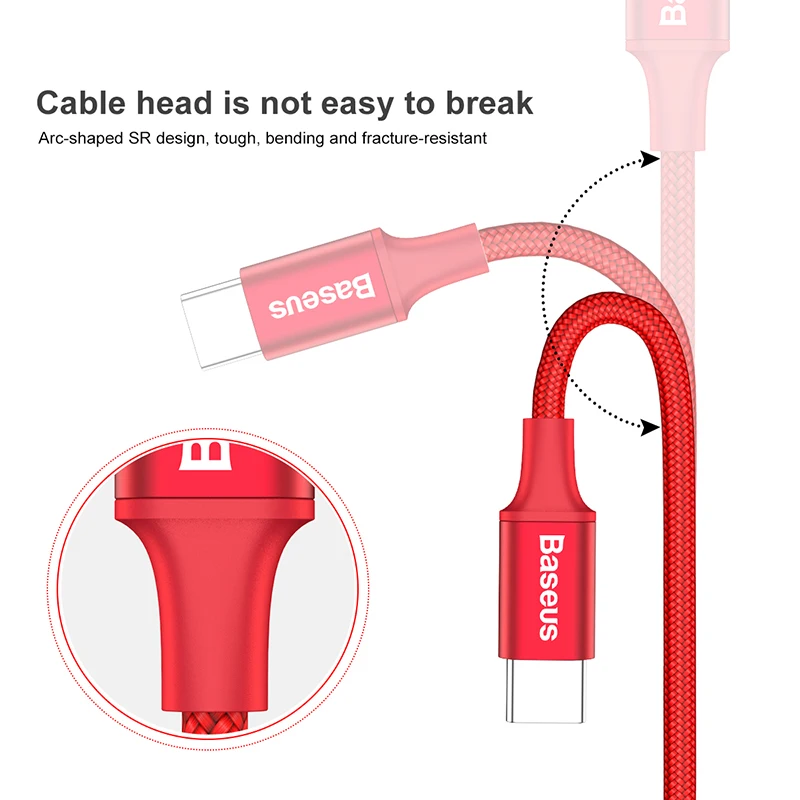 Baseus кабель usb type C для samsung galaxy S9 S8 XIAO mi Xiaomi mi 5 светодиодный светильник зарядный кабель 2A провод для быстрого заряда USB-C