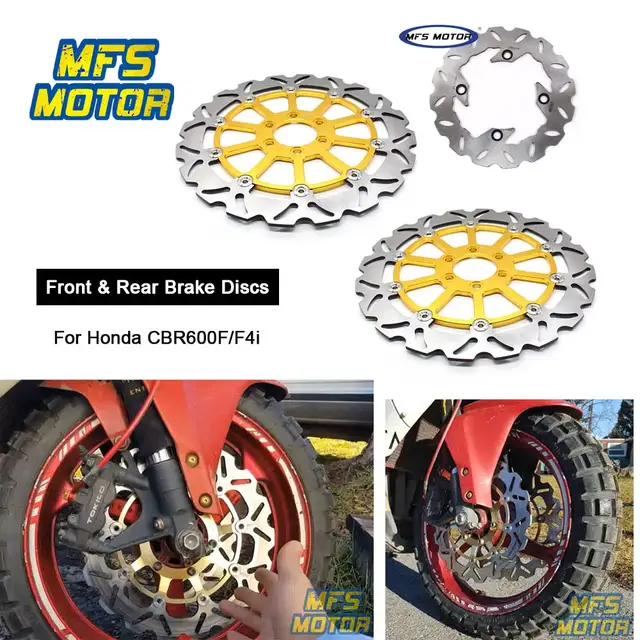 Front & Rear Wave Brake Rotors & Pads Kit For Honda CBR600F4i 2001-2006 - Floating, CNC Billet