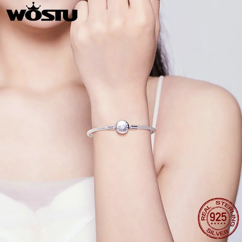 WOSTU Аутентичные 925 пробы серебро Bracelct подходит бусины Подвески чистый CZ браслет для Для женщин ювелирные изделия DAB014