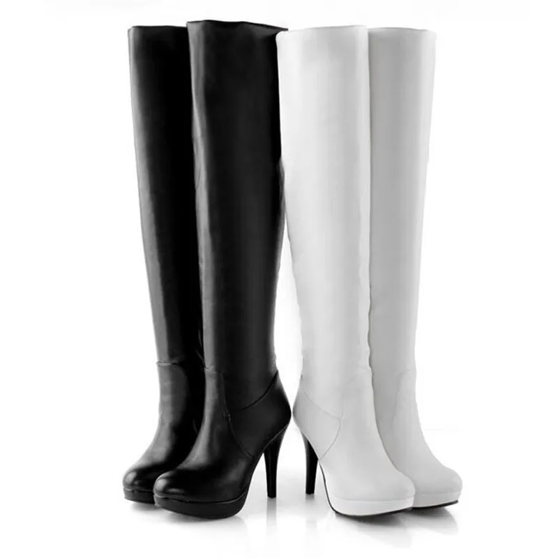 

2019 Winter Women Thigh High Boot 11CM High Heel 2CM Platform Over the Knee Botas with Cashmere Chaussures Femme Plus Size 35-43