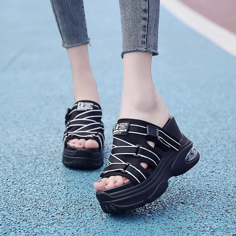 

Platform women sandals 10cm thick bottom slippers offset Mujer 2019 summer Peep Toe casual Chunky slides women flip flops KY-10
