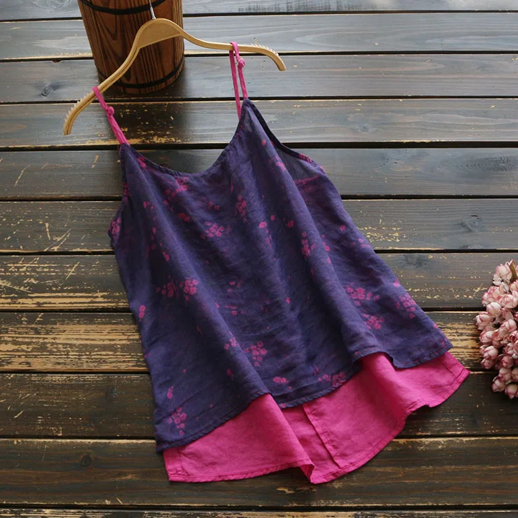 

Vintage Mori Girl Sleeveless Camis 2019 Summer New Cotton Big Size Floral Print Linen Vest Female Korean Fashion Tops
