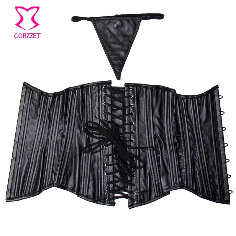 Gothic Black Leather 22 Steel Boned Long Waist Trainer Corset Underbust Corsetto Steampunk Corsets And Bustiers Sexy Corselet Gothic Black Leather 22 Steel Boned Long Waist Trainer Corset Underbust Corsetto Steampunk Corsets And Bustiers Sexy Corselet