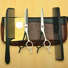 4 шт./компл. индивидуальный логотип 5,5 ''белый 440C профессиональные человеческие ножницы для стрижки волос Парикмахерские ножницы+ Истончение+ расчески C1012