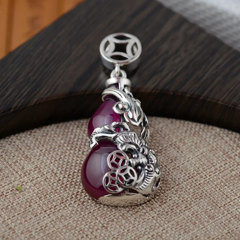 

S925 silver inlaid style high-end atmosphere style female gourd Silver Pendant