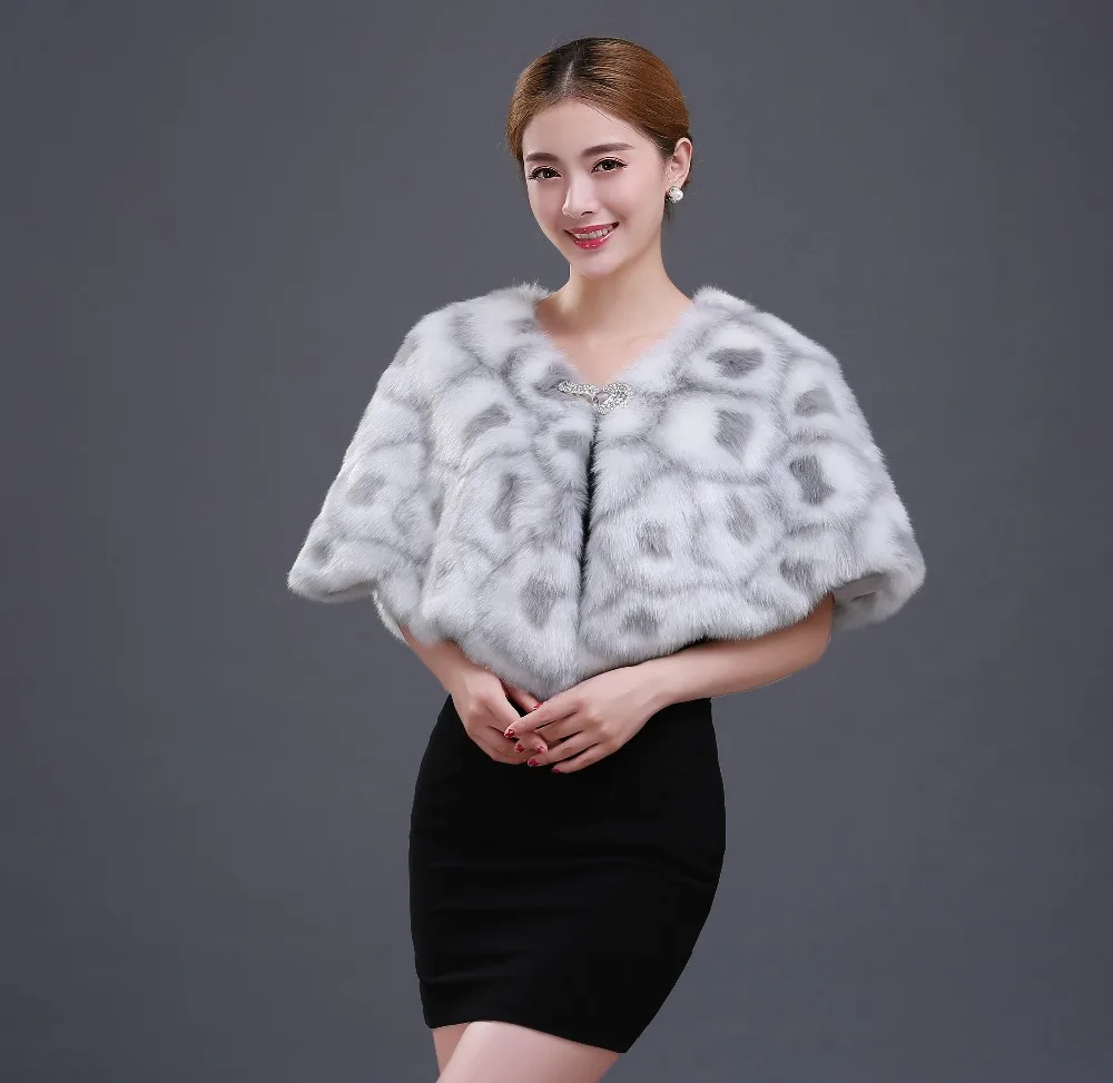 New Noble Modern Two Colors White Brown Fur Cape Mariage Jacket font b Women b font