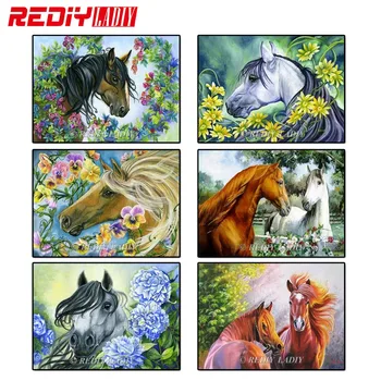 

REDIY LADIY Diamond Painting Cross Stitch Diamond Mosaic Pattern Horse Love Full Square Diamond Embroidery Handmade Needlework