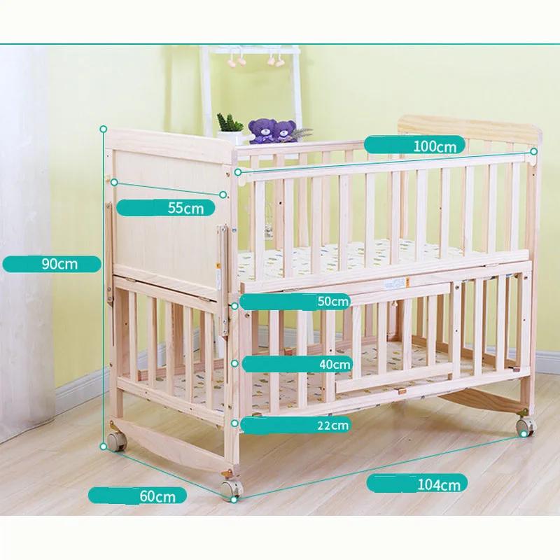 6 в 1 комплект детской кроватки, детская колыбель и передвижная полка, можно регулировать высоту кроватки, сосна детская кроватка с колесами