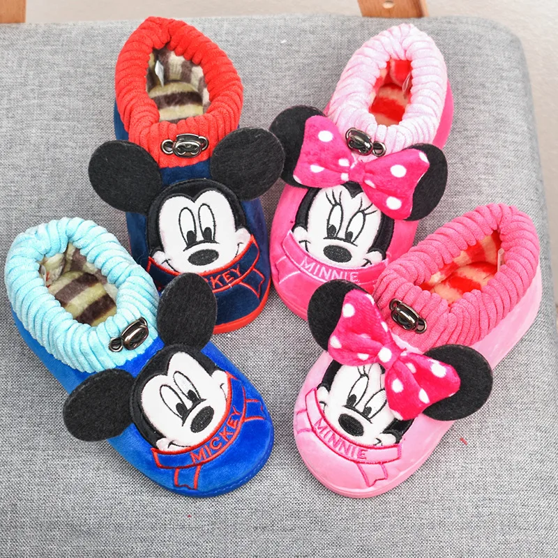 

Disney children's cotton slippers home warm thick cartoon cute Mickey Minnie non-slip cotton shoes