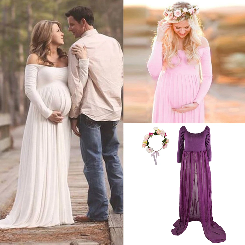 Сексуальное платье для беременных женщин, платье для фотосессии+ повязка на голову с цветами