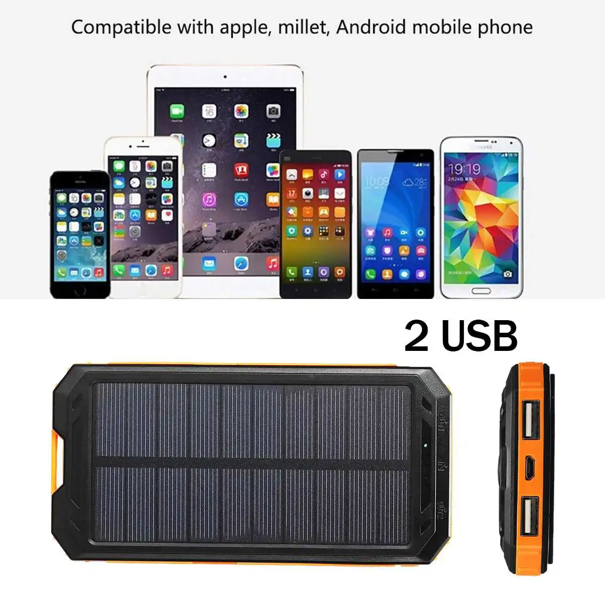 Высококачественное солнечное зарядное устройство, водонепроницаемое, 12000 мА/ч, солнечное зарядное устройство, 2 usb порта, Внешнее зарядное устройство, зарядное устройство для Xiaomi, для iphone