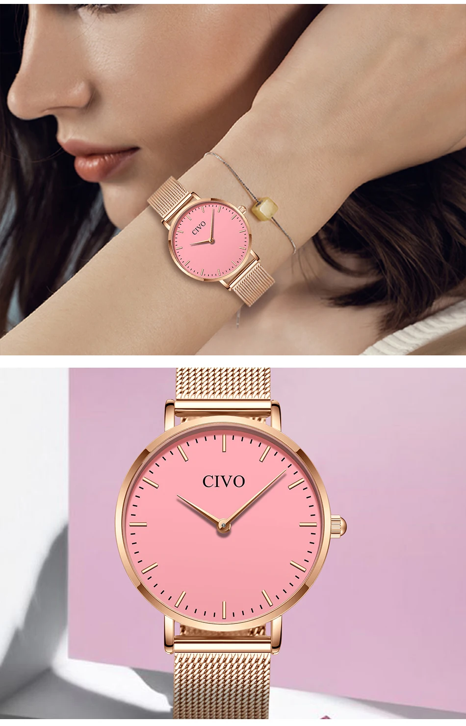 2019 CIVO модные повседневные часы женские водонепроницаемые кварцевые часы с сетчатым ремешком кварцевые часы Роскошные элегантные Relogio Feminino