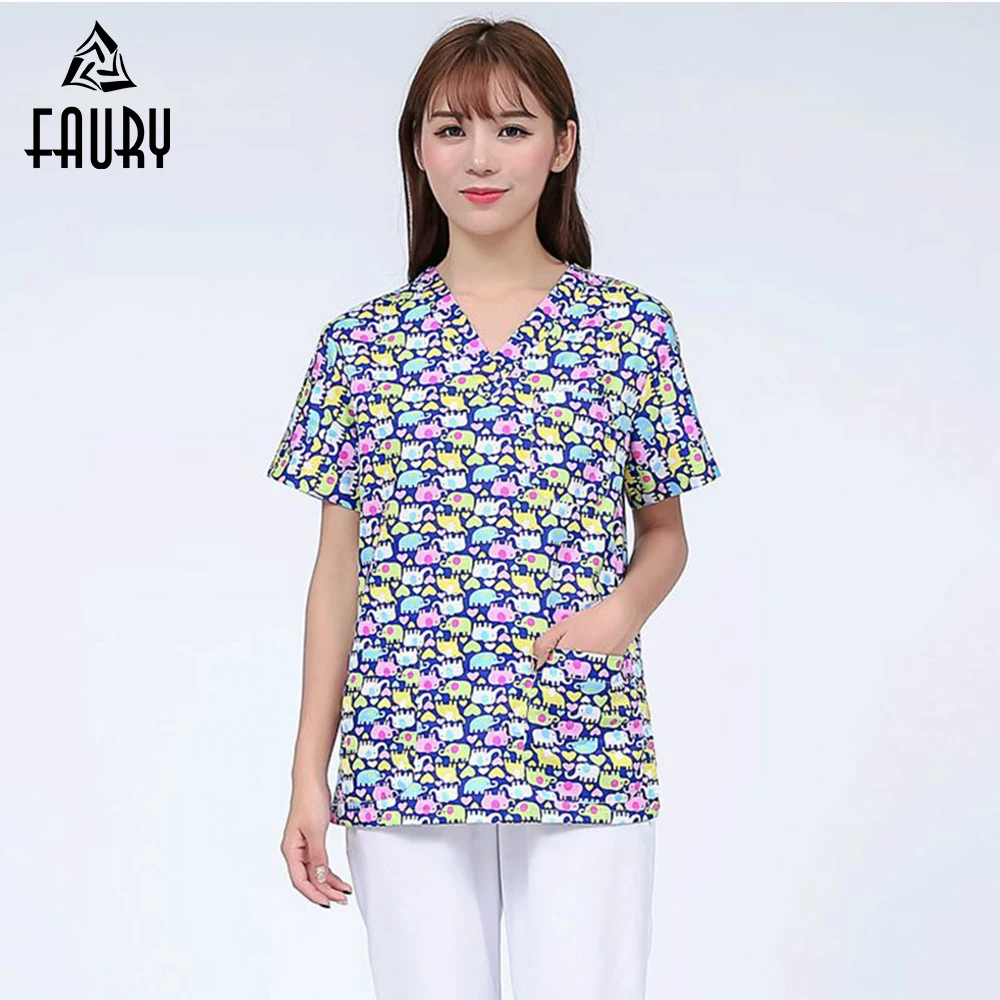 Women Doctors Nurses Short sleeved Uniform Cotton Pattern Surgical
