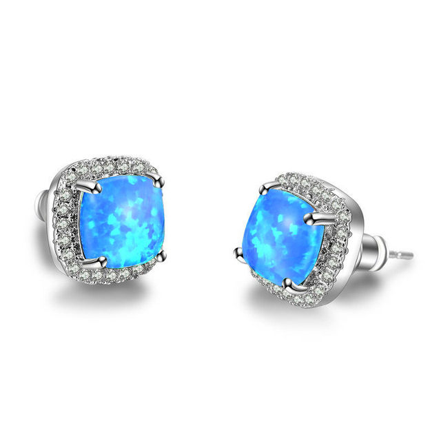 Female Crystal Zircon Stone Earrings Fashion silver color Rainbow Earrings Vintage Double Stud Earrings For Women