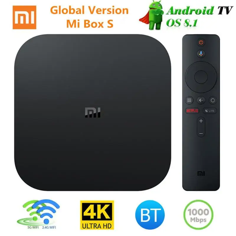 Xiaomi Mi ТВ коробка S Smart 4K со сверхвысоким разрешением Ultra HD, 2G 8G Android 8,1 WI-FI Google Cast Netflix Media Player IPTV Set-top BOX 3 штепсельная вилка европейского стандарта