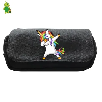 

Funny Unicorn Cosmetic Case Double Layer Pencil Bags Cartoon Canvas Storage Bags Purse Kids Boys Girls School Supplies