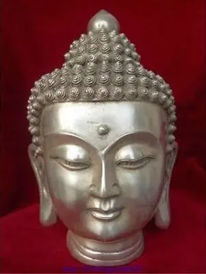 14*9 cm Buddhism White Copper Shakyamuni Buddha Head Bust Statue Figurine Garden Decoration 100% real Tibetan Silver Brass | Дом и сад