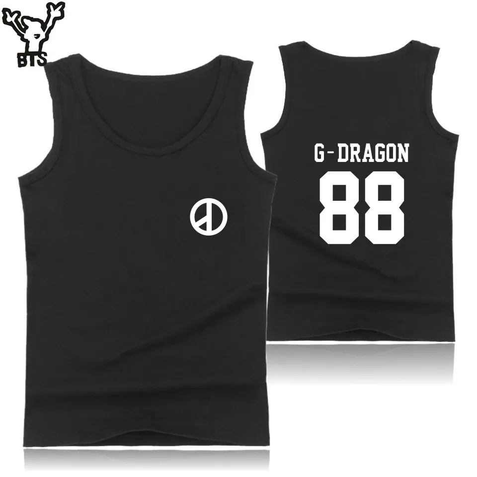 

Kpop Bigbing Mens Bodybuilding Tank Tops T.O.P DG Korean Summer Hip Hop Tank Top Men Print Ddragon Black Sleeveless Vest