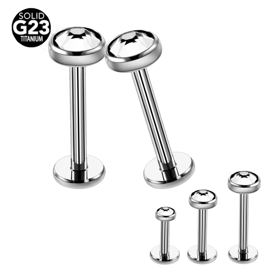 

1pc 16G G23 Titanium internally threaded Gem Labret Ring Lip Rings Earrings Stud CZ Cartilage Tragus Piercings Body Jewelry