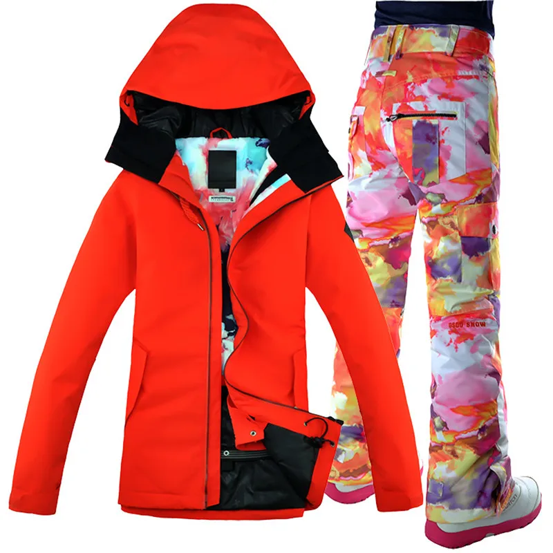 Gsou snow/лыжи костюм женский алое пальто ветрозащитный дышащий водонепроницаемый Сноубординг зимняя куртка+ брюки теплый комплект одежды