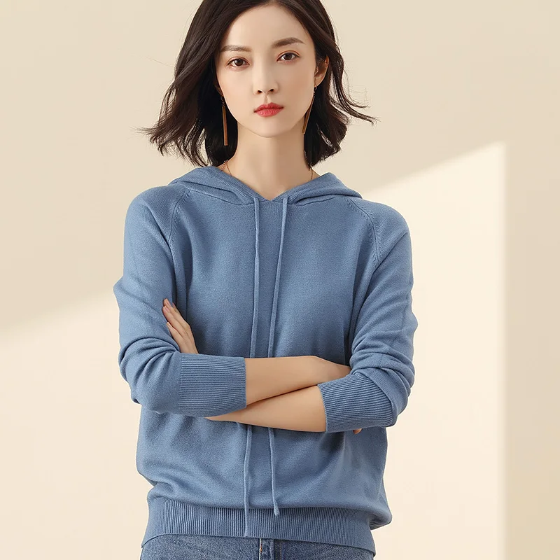 

spring autumn new style knitted women cashmere sweater long sleeve wool pullovers high quality warm female hooded sweater