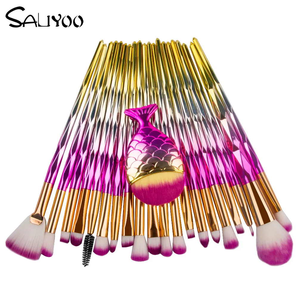 

SALIYOO Mermaid Diamond Makeup Brush Set Fish Tail Foundation Blush Eye shadow Make up Brush Contour Blending + Fish Tail Brush