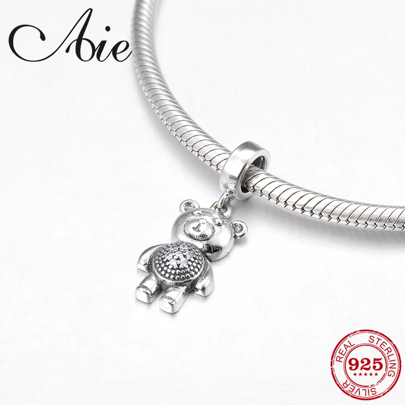

Cute Little bear 925 sterling silver clear CZ Charms Pendants fashion accessories jewelry making womens bracelets trendy 2018