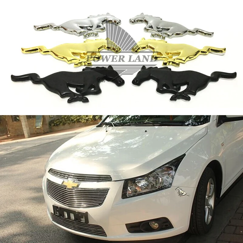 1pair 3colors Car Styling 3D Metal Running Horse Mustang Logo Badge