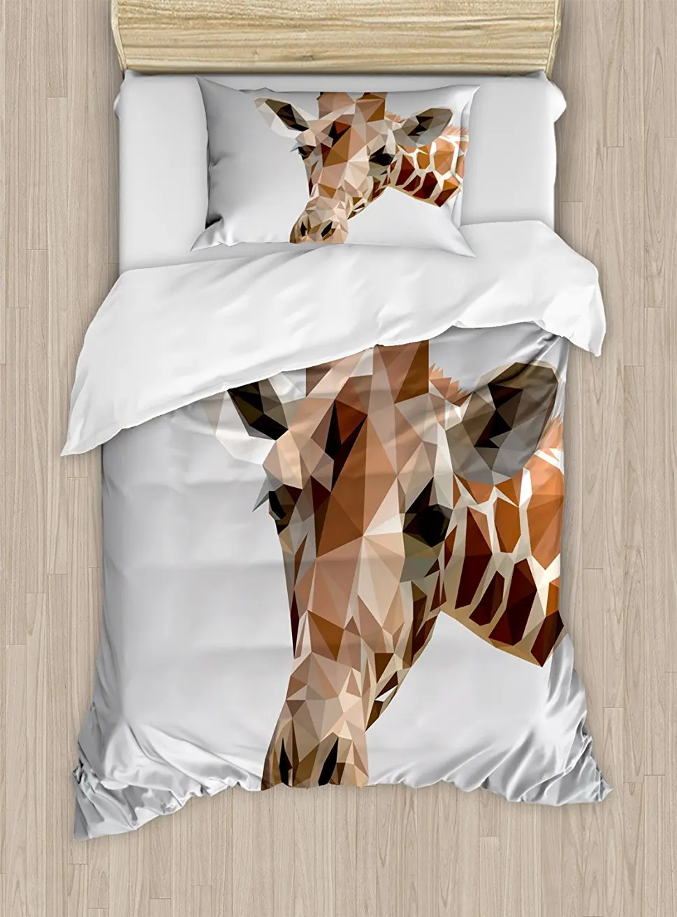 

Animal Duvet Cover Set , African Safari Wildlife Creature Digital Giraffe Modern Triangles Image Artwork, 4 Piece Bedding Set