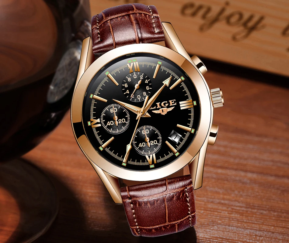 LIGE Men Top Luxury Brand Military Sport Watch Men's Quartz Clock Male Full Steel Casual Business Gold Watches Relogio Masculino