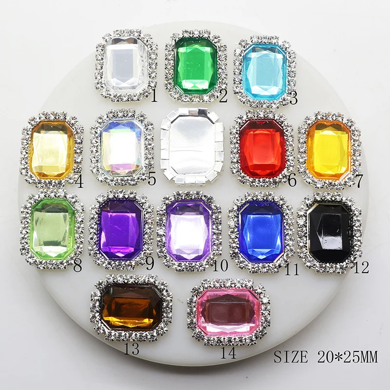 

10pcs/set 20mm*25mm Rectangle Acrylic Rhinestone Buttons Flatback Metal for Embellishments Hairbow Center Decor Shir Buttons