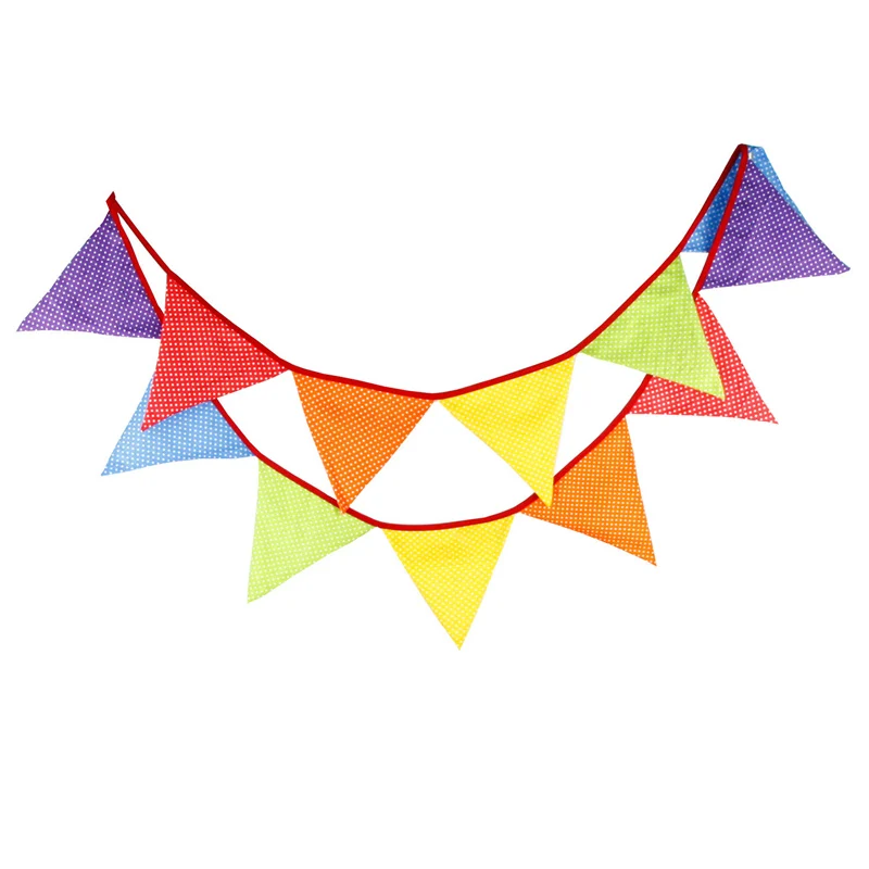 

12 Flags 3.2m Colorful Dot Birthday Cotton Cloth Bunting Banners Pennant Baby Shower Wedding Garland Flags for Party Decoration