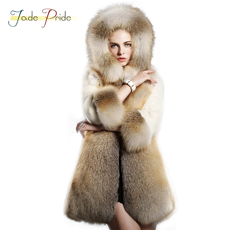 Jade Pride Palace Vogue Real Mink Fur Coats Women Euro-US 2017 Fashion Winter Medium With Hood Parka Office Lady Jackets | Женская